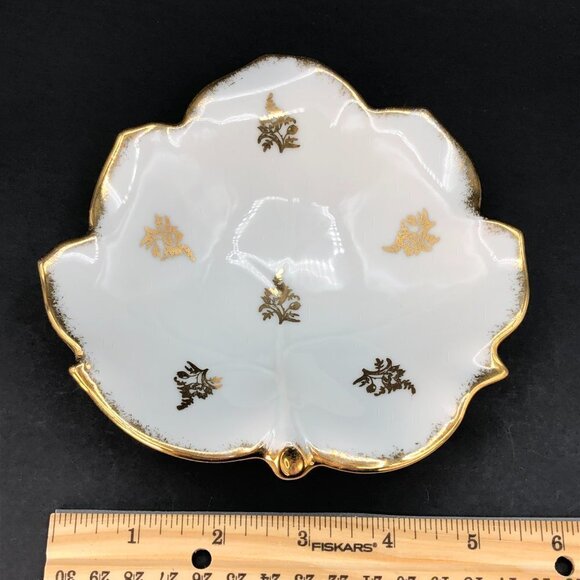 Limoges France GDA Leaf Trinket Dish Vintage Porcelain Ring Tray Gold Paint Trim - Picture 8 of 10